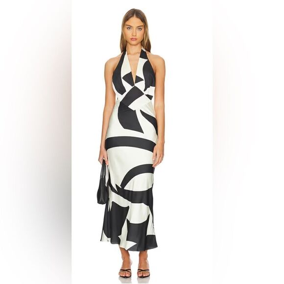 Anthropologie Bardot  Citron Midi Dress in Black & Ivory - Picture 1 of 3